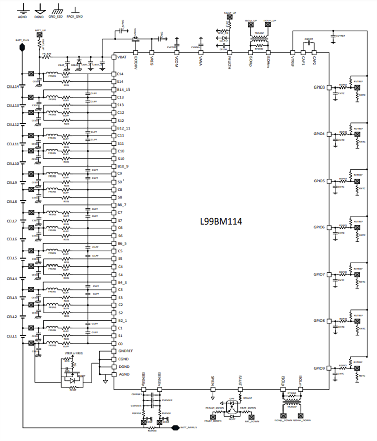 Application Circuit Diagram - STMicroelectronics L99BM114 Multicell Battery Monitoring/Balancing IC